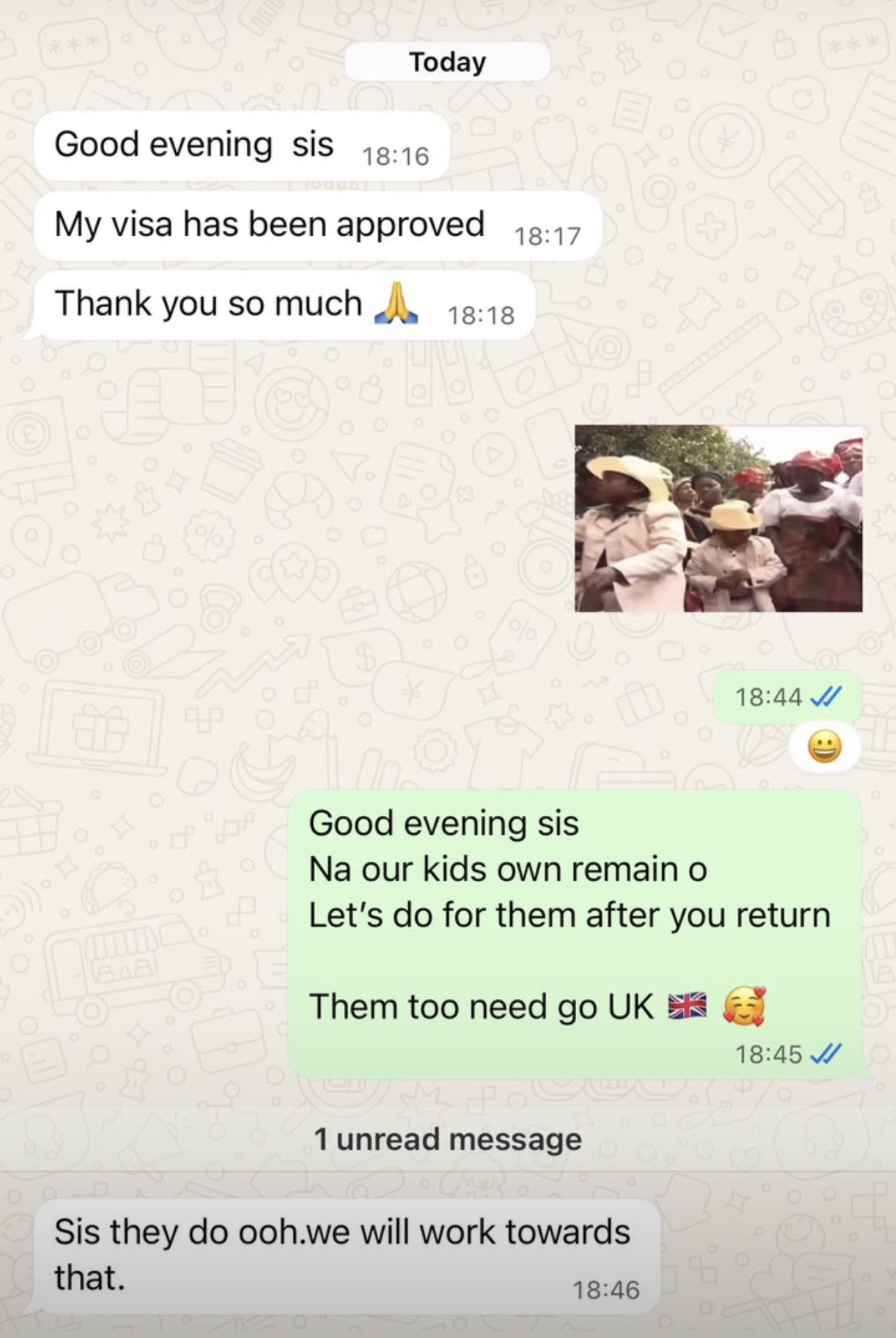 Privacy-redacted UK visitor visa client message
