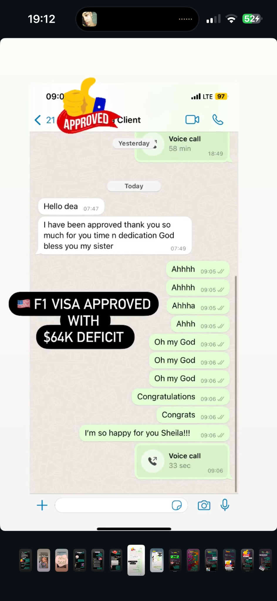 Privacy-redacted US F-1 visa client message